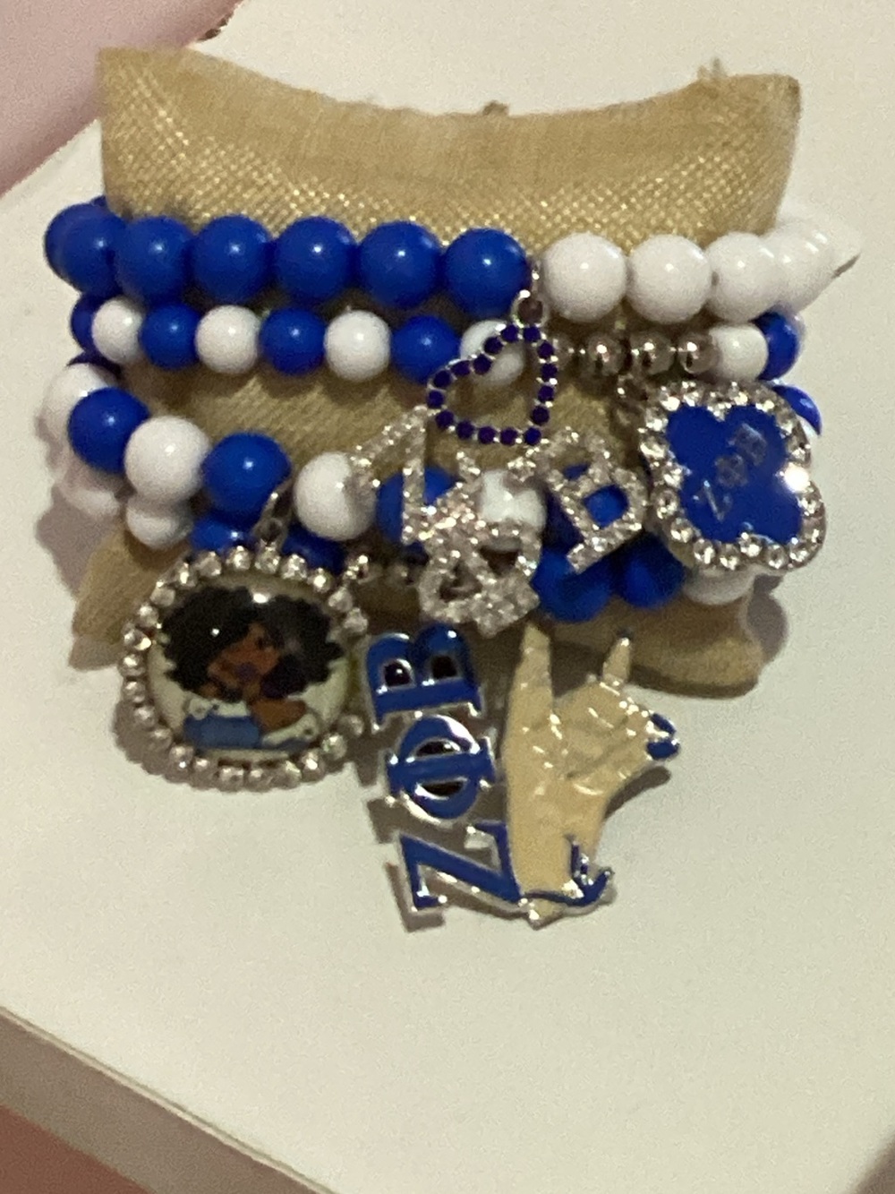 Blue and White Beaded‎ Charm Bracelet Stack